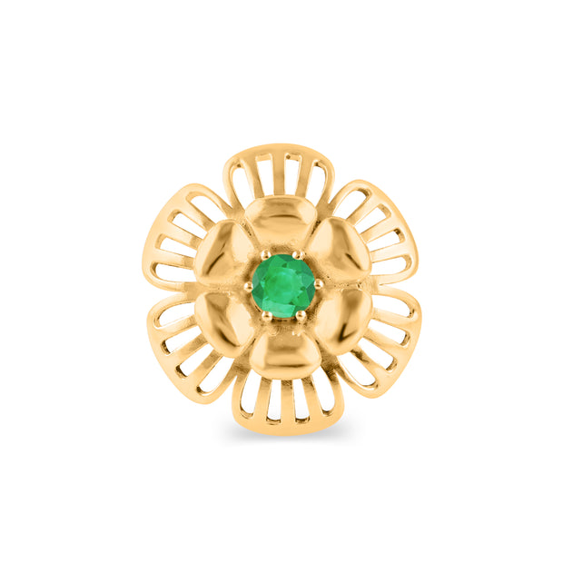 Emerald Gemstone Solid 14k Yellow Gold Ring