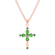 Emerald Gemstone Solid 14k Rose Gold Cross Pendant