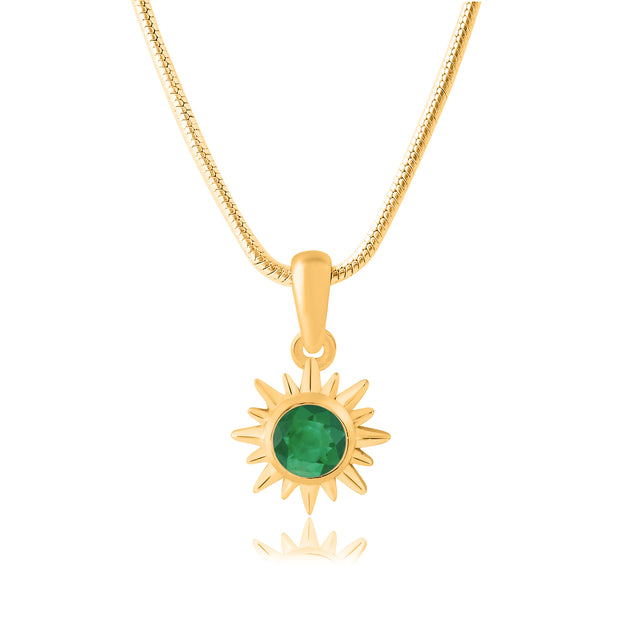 Emerald Gemstone Solid 14k Yellow Gold Pendant