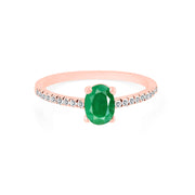 Emerald Gemstone & Diamond Solid 14k Rose Gold Ring