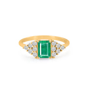 Emerald Gemstone & Diamond Solid 14k Yellow Gold Ring