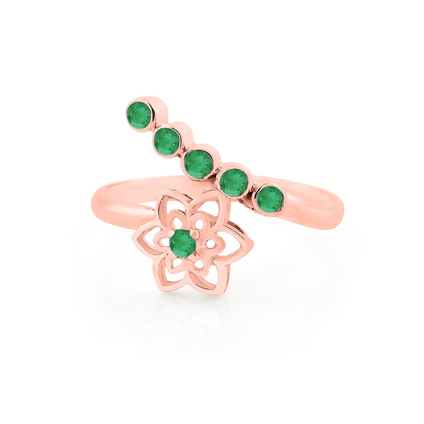 Emerald Gemstone Solid 14k Rose Gold Ring