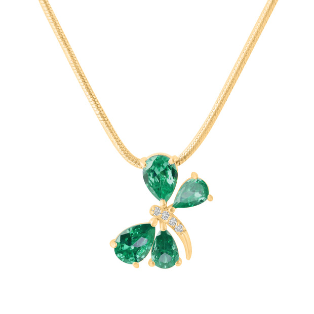 Emerald Gemstone & Diamond Solid 14k Yellow Gold Pendant