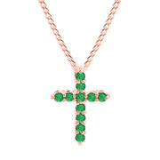 Emerald Gemstone Solid 14k Rose Gold Cross Pendant