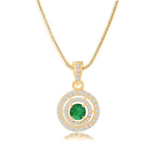 Emerald Gemstone Solid 14k Yellow Gold Pendant