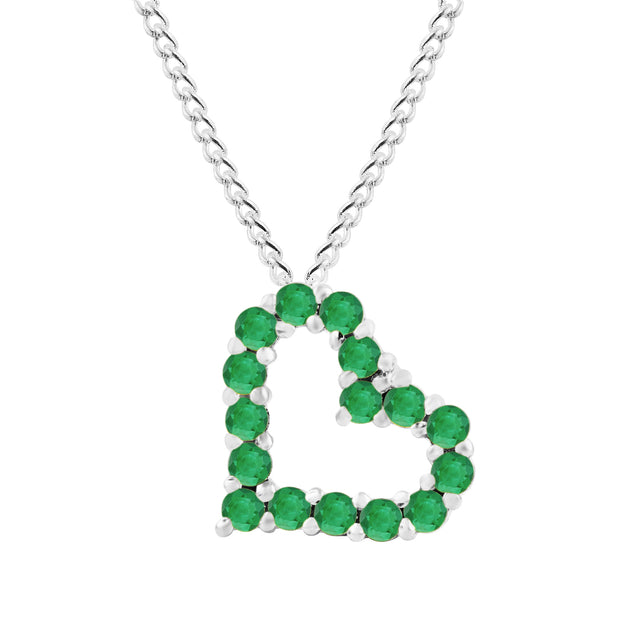 Emerald Gemstone Solid 14k White Gold Heart Pendant