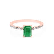 Emerald & Diamond Gemstone Solid 14k Rose Gold Ring
