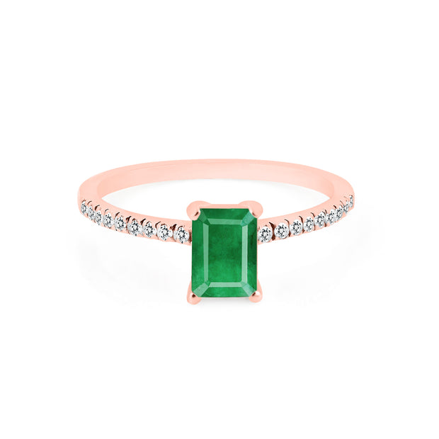Emerald & Diamond Gemstone Solid 14k Rose Gold Ring