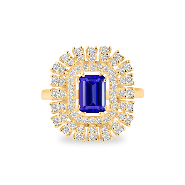 Tanzanite Gemstone & Diamond Solid 14k Yellow Gold Ring