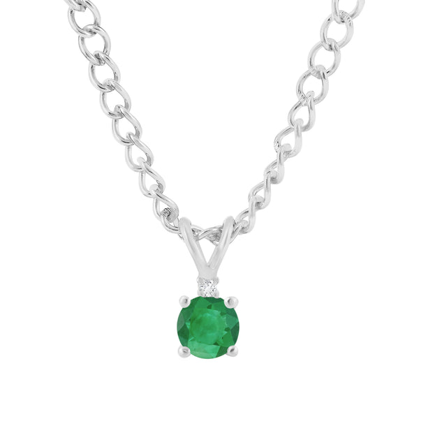 Emerald Gemstone & Diamond Solid 925 Sterling Silver Pendant