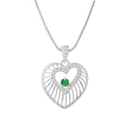 Emerald Gemstone & Diamond Solid 925 Sterling Silver Pendant