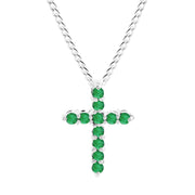 Emerald Gemstone Solid 925 Sterling Silver Cross Pendant