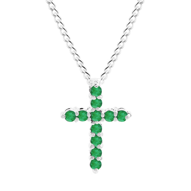 Emerald Gemstone Solid 925 Sterling Silver Cross Pendant