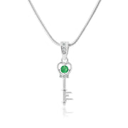Emerald Gemstone & Diamond Solid 925 Sterling Silver Pendant