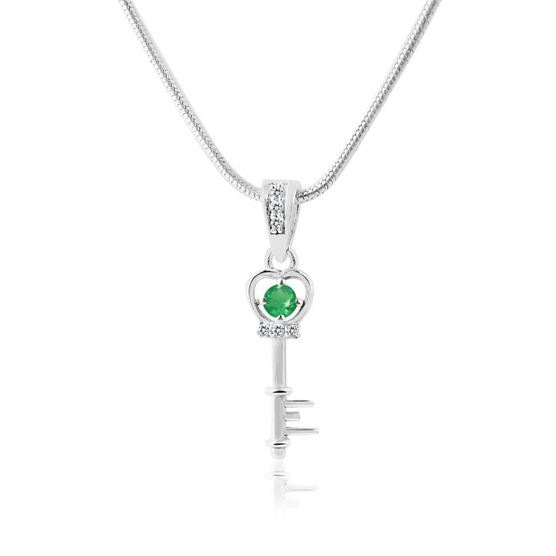 Emerald Gemstone & Diamond Solid 925 Sterling Silver Pendant