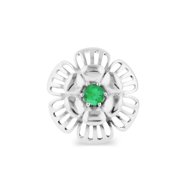 Emerald Gemstone Solid 14k White Gold Ring