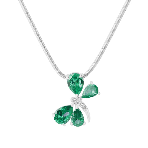 Emerald Gemstone & Diamond Solid 925 Sterling Silver Pendant