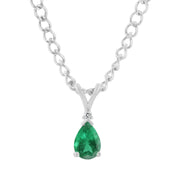 Emerald Gemstone & Diamond Solid 14k White Gold Pendant