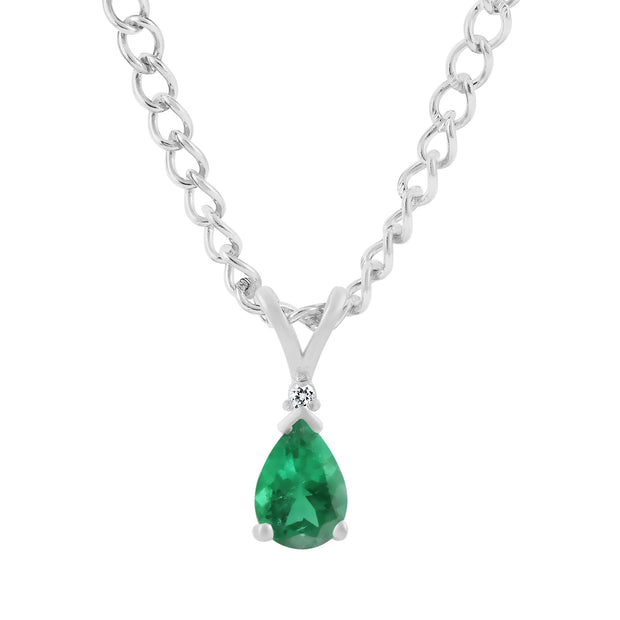 Emerald Gemstone & Diamond Solid 14k White Gold Pendant