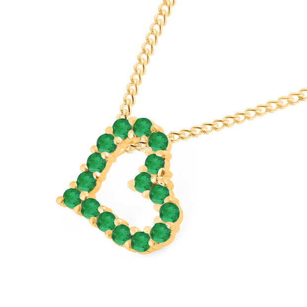 Emerald Gemstone Solid 14k Yellow Gold Heart Pendant