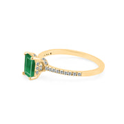 Emerald & Diamond Gemstone Solid 14k Yellow Gold Ring