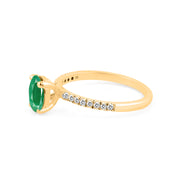 Emerald Gemstone & Diamond Solid 14k Yellow Gold Ring