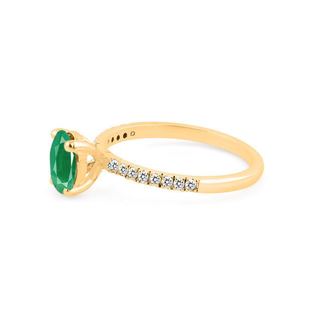 Emerald Gemstone & Diamond Solid 14k Yellow Gold Ring