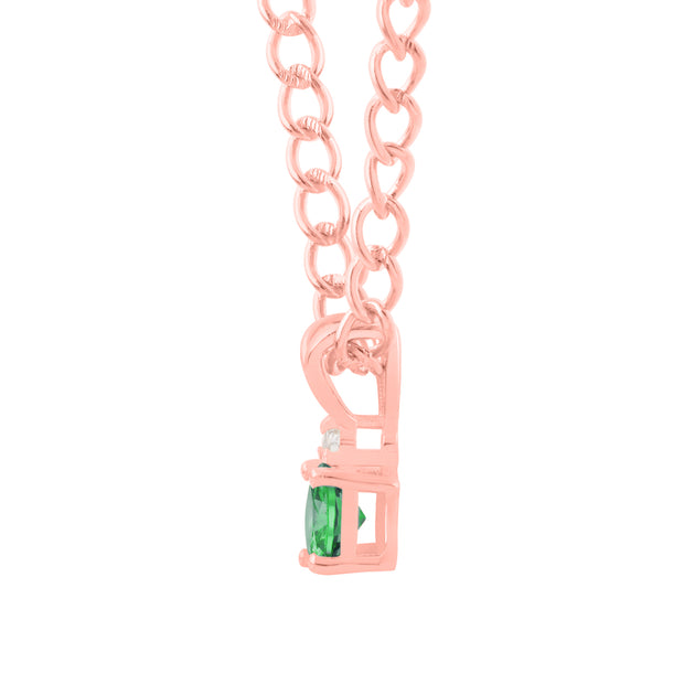 Emerald Gemstone & Diamond Solid 14k Rose Gold Pendant