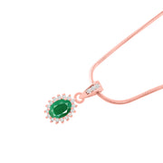 Emerald Gemstone & Diamond Solid 14k Rose Gold Pendant