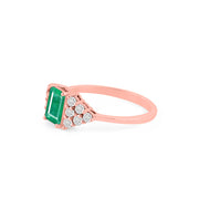 Emerald Gemstone & Diamond Solid 14k Rose Gold Ring