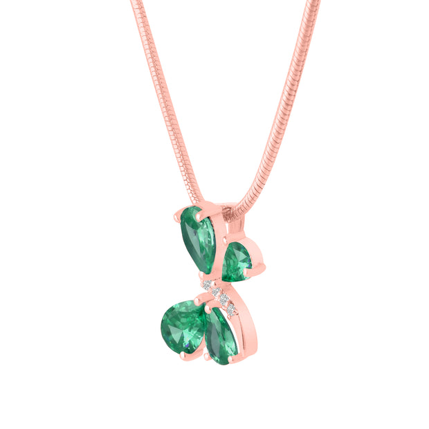 Emerald Gemstone & Diamond Solid 14k Rose Gold Pendant