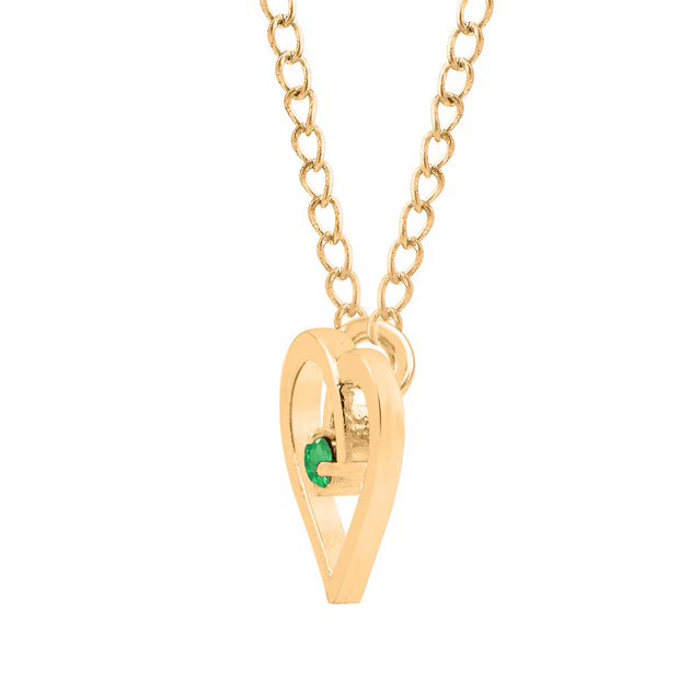 Emerald Gemstone Solid 14k Yellow Gold Heart Pendant