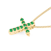 Emerald Gemstone Solid 14k Yellow Gold Cross Pendant
