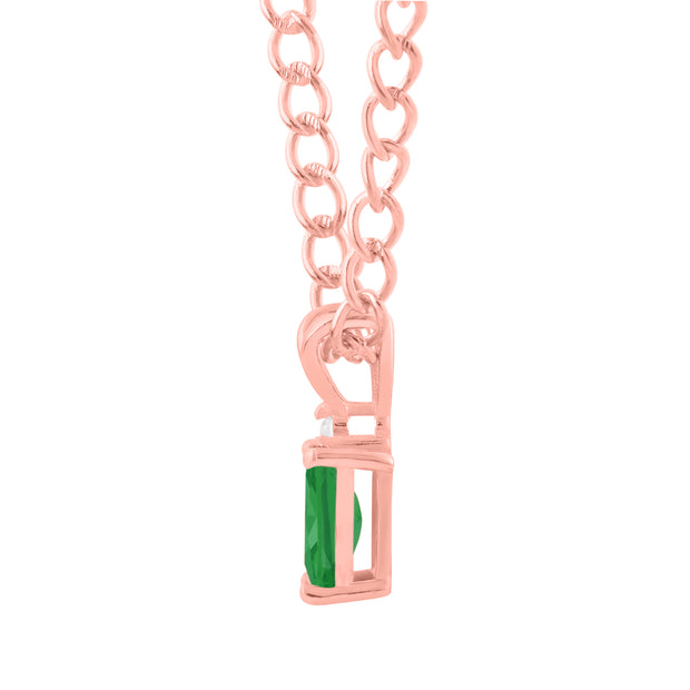 Emerald Gemstone & Diamond Solid 14k Rose Gold Pendant
