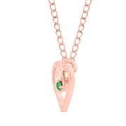 Emerald Gemstone Solid 14k Rose Gold Heart Pendant