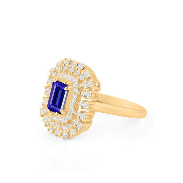 Tanzanite Gemstone & Diamond Solid 14k Yellow Gold Ring
