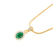 Emerald Gemstone & Diamond Solid 14k Yellow Gold Pendant