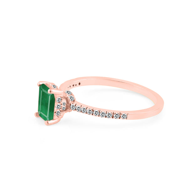 Emerald & Diamond Gemstone Solid 14k Rose Gold Ring