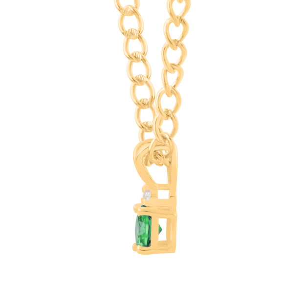Emerald Gemstone & Diamond Solid 14k Yellow Gold Pendant