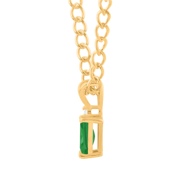 Emerald Gemstone & Diamond Solid 14k Yellow Gold Pendant