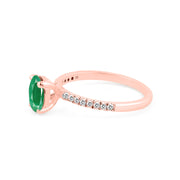 Emerald Gemstone & Diamond Solid 14k Rose Gold Ring