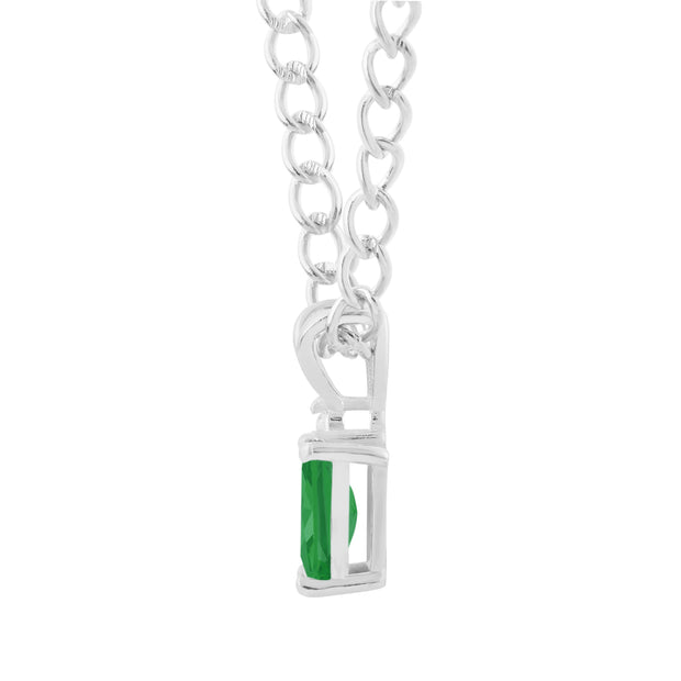 Emerald Gemstone & Diamond Solid 14k White Gold Pendant