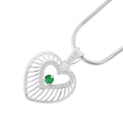 Emerald Gemstone & Diamond Solid 925 Sterling Silver Pendant