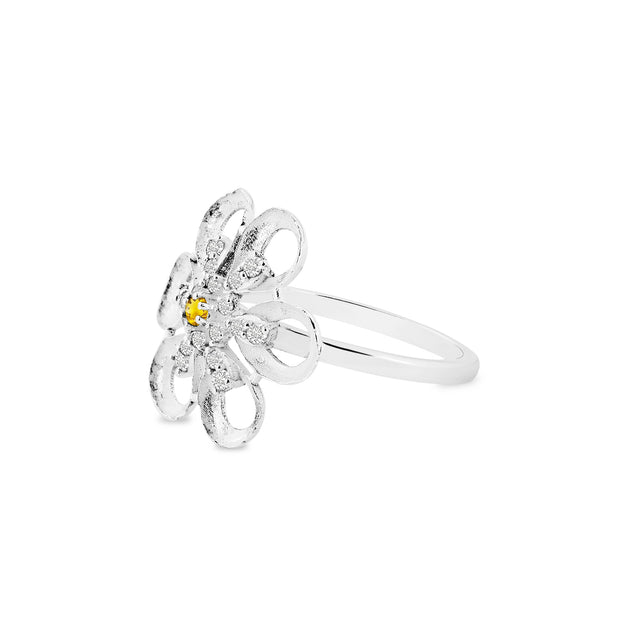 Citrine Gemstone & Diamond Solid 14k White Gold Ring