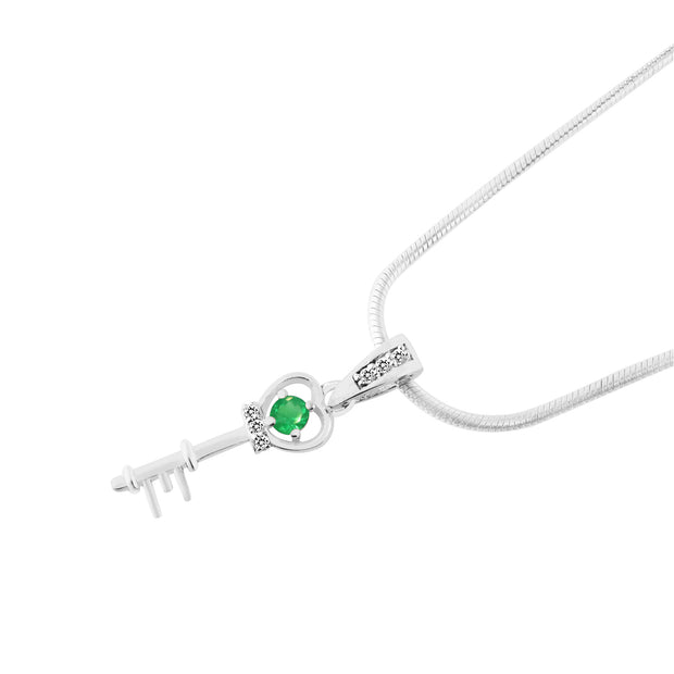 Emerald Gemstone & Diamond Solid 925 Sterling Silver Pendant