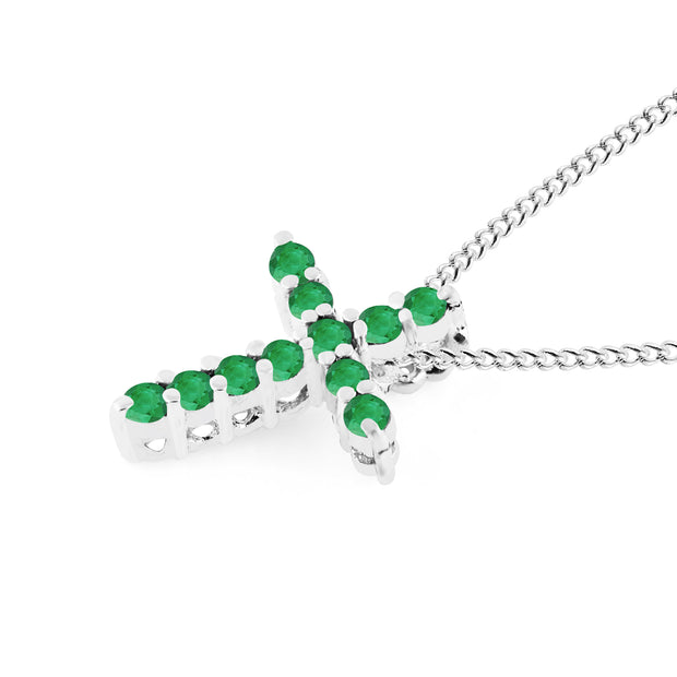 Emerald Gemstone Solid 925 Sterling Silver Cross Pendant