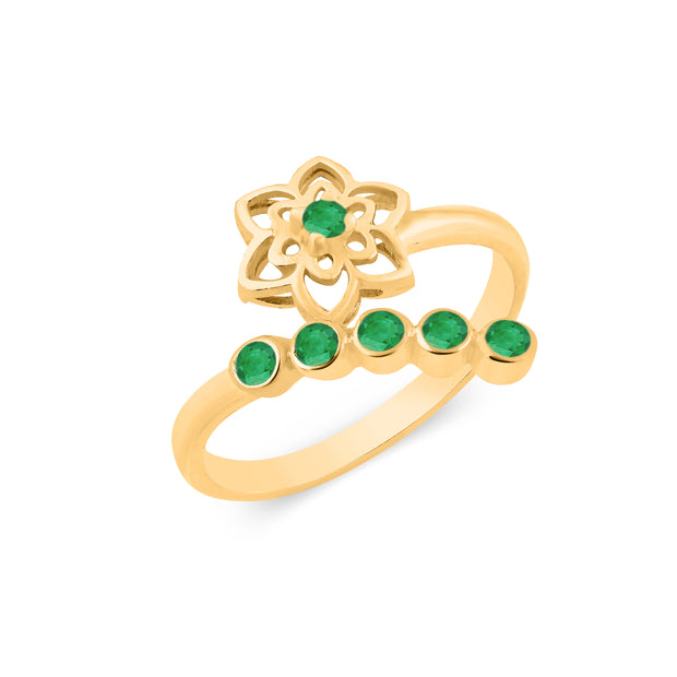 Emerald Gemstone Solid 14k Yellow Gold Ring