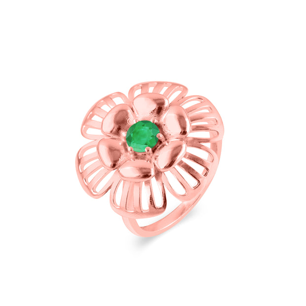 Emerald Gemstone Solid 14k Rose Gold Ring