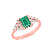 Emerald Gemstone & Diamond Solid 14k Rose Gold Ring