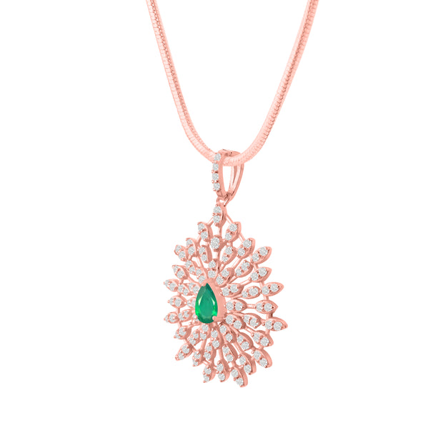 Emerald Gemstone Solid 14k Rose Gold Pendant